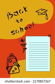 card for notes, greeting orange card back to school for print