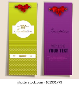 Card notes with ribbons. Red and white invitations