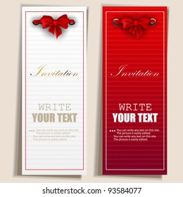 Card notes with ribbons. Red and white invitations