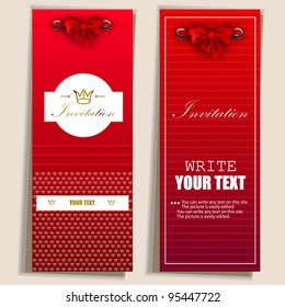 Card notes with ribbons. Red and white invitations