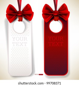 Card notes with ribbons. Red and white invitations