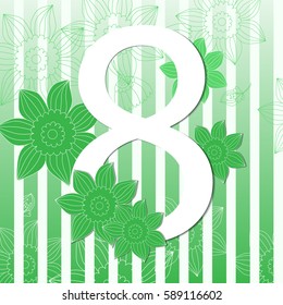 card with number eight on a green background with flowers