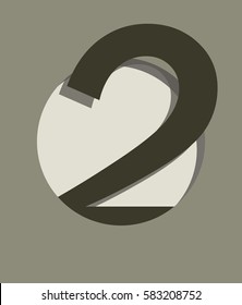 Card with number two in circle, vector with depth
