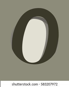Card with number zero in circle, vector with depth
