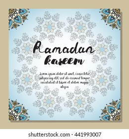 Card of old fairy tail flyer pages ornament illustration concept. Vintage art traditional, Islam, arabic, indian, ottoman motifs, elements. Vector decorative retro greeting card or invitation design.