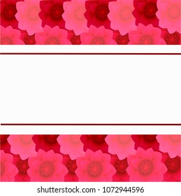 card on a background of flowers from red to light pink color