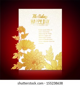 Card on a dark red background from chrysanthemums. Vector illustration.