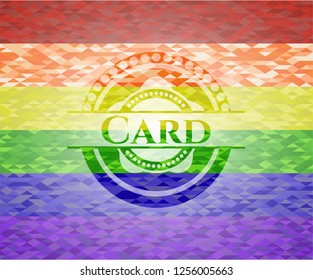 Card on mosaic background with the colors of the LGBT flag