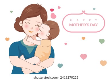 Card on mothers day mother holding baby vector for happy mothers day background