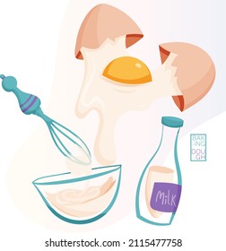 А card on the theme I like to cook with an image of the process executed in a cute cartoon style.