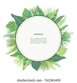 Card on tropical jungle leaves theme.  All objects are conveniently grouped and easily editable.