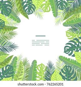 Card on tropical jungle leaves theme. Pattern clipped with Clipping Mask and is fully  editable in Adobe Illustrator program