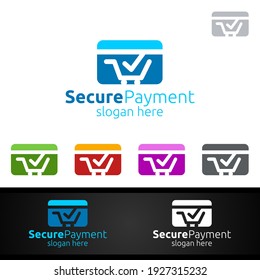 Card Online Secure Payment Logo for Security Online Shopping. Financial Transaction. Sending Money. Mobile Banking Service Logotype