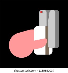Card for opening door and hand. Electronic key. Vector illustration
