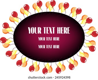 Card with orange, red flying ballons, text