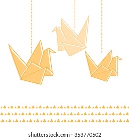 Card with origami. Crane. Vector isolated illustration.