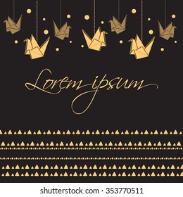 Card With Origami. Crane. Vector Isolated Illustration.