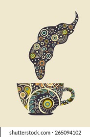 Card with ornamental abstract cup with steam