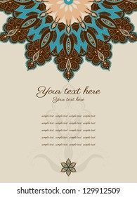 Card with ornate patterns. Space for your text. Easily edit the colors. Perfect for invitations, announcement or greetings.
