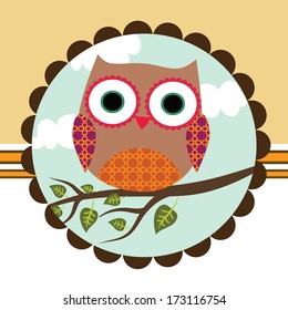 Card with owl and tree