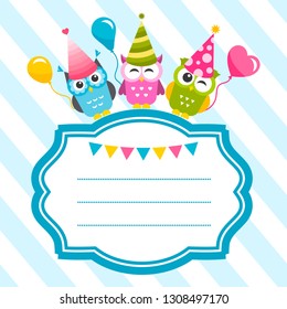 Card with owls and blue frame