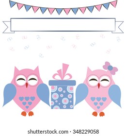 card with owls and gift vector