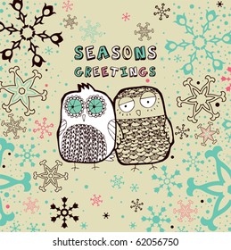 card with owls and snowflake