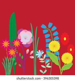 card with painted flowers. Beautiful colorful illustrations. Design for poster, card, invitation, poster, brochure, flyer. Isolated on bright background