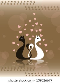 card with pair loving cats and heart