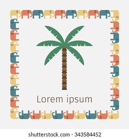 card with a palm tree and an elephant