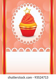 Card with party cupcake and star with place for text. EPS 10.