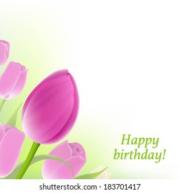 Card Of Pastel Tulips, With Gradient Mesh, Vector Illustration