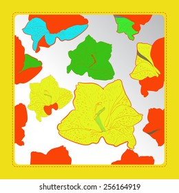 Card with   pattern of colored floral motif, gladioli on a   gradient gray  background. Hand drawn.
