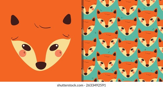 card and pattern cute cartoon fox. cute animal drawing for card, wallpaper and background