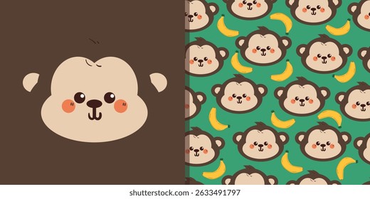 card and pattern cute cartoon monkey. cute animal drawing for card, wallpaper and background