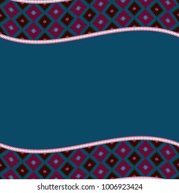 Card pattern in tribal style Turkish carpet navy blue red claret burgundy. Colorful patchwork mosaic oriental kilim rug with traditional folk geometric ornament. Vector