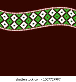 Card pattern in tribal style Turkish carpet white green claret burgundy. Colorful patchwork mosaic oriental kilim rug with traditional folk geometric ornament. Vector