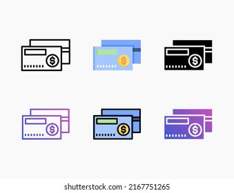 Card Pay icon set with line, outline, flat, filled, glyph, color, gradient. Editable stroke and pixel perfect. Can be used for digital product, presentation, print design and more.