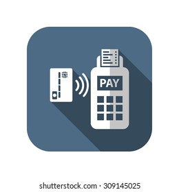 Card Paying Wirelessly Over POS Terminal. Vector Icon.