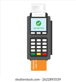 Card Payment Accepted on POS Terminal with Debit or Credit Card and Receipt Vector Graphics