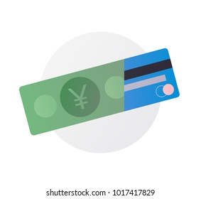 Card Payment and Cashback Concept. Japanese Yen Currency Note. Vector Illustration. EPS 10