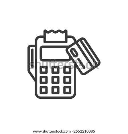 Card payment machine, icon in line design. Card, payment, machine, credit, transaction, terminal, swipe on white background vector. Card payment machine editable stroke icon