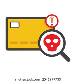 card payment with search and skull icon isolated on white background