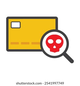 card payment with search and skull icon isolated on white background
