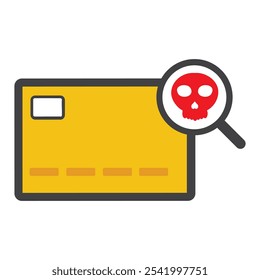 card payment with search and skull icon isolated on white background
