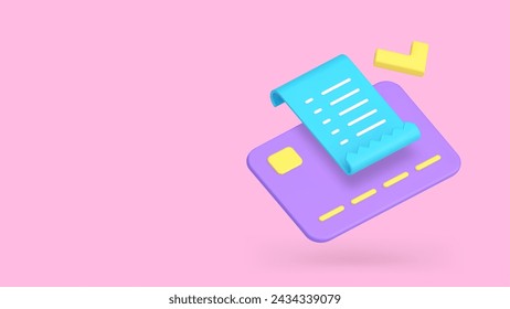 Card payment success financial shopping banking transaction banner copy space 3d icon realistic vector illustration. Digital e money paying approved currency transfer receipt invoice commercial retail