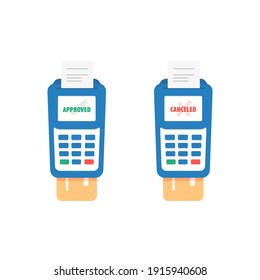 Card Payment Terminal TPV Approved and Canceled Flat Design Icon Set