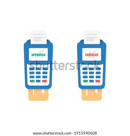 Card Payment Terminal TPV Approved and Canceled Flat Design Icon Set