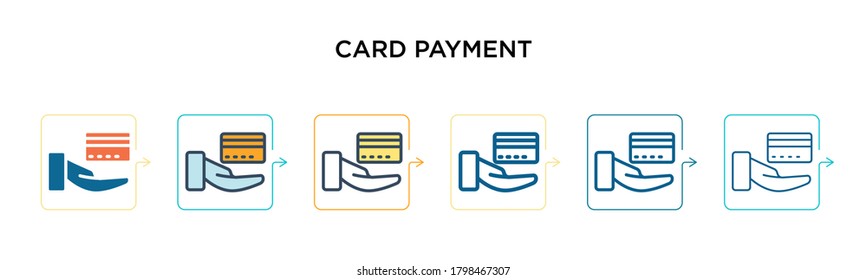 Card payment vector icon in 6 different modern styles. Black, two colored card payment icons designed in filled, outline, line and stroke style. Vector illustration can be used for web, mobile, ui