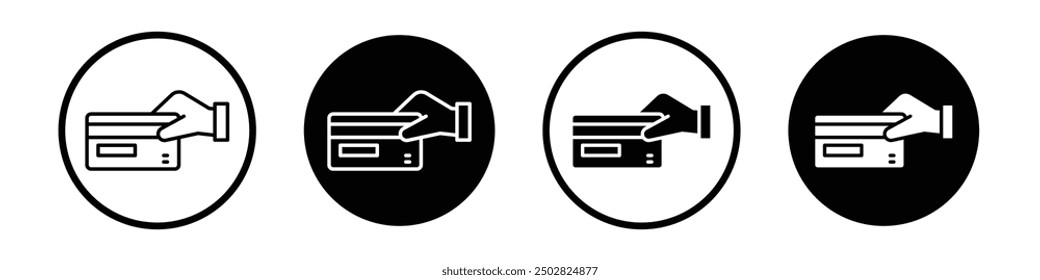 Card payment vector icon set black filled and outlined style.